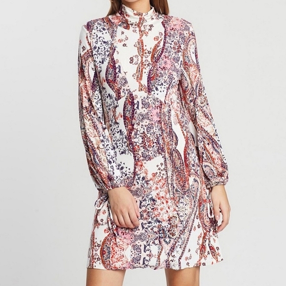 🌺 NWT✨️ Free People All Dolled Up Longsleeve Boho Dress Orange Ivory - Picture 8 of 16